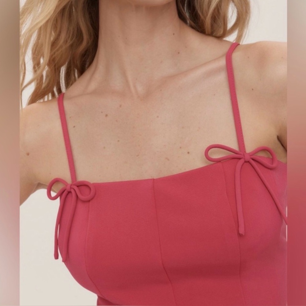Anthropologie NWT Dolan Left Coast Bow-Strap Peplum Vibrant Pink Corset Top 🎀